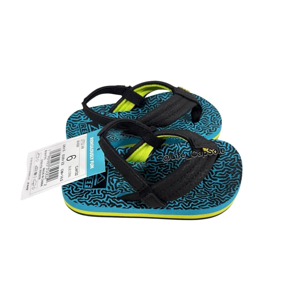 Size 6 REEF Flip Flops Baby Sandals Little AHI KIDS Blue Coral CJ4132 Toddlers